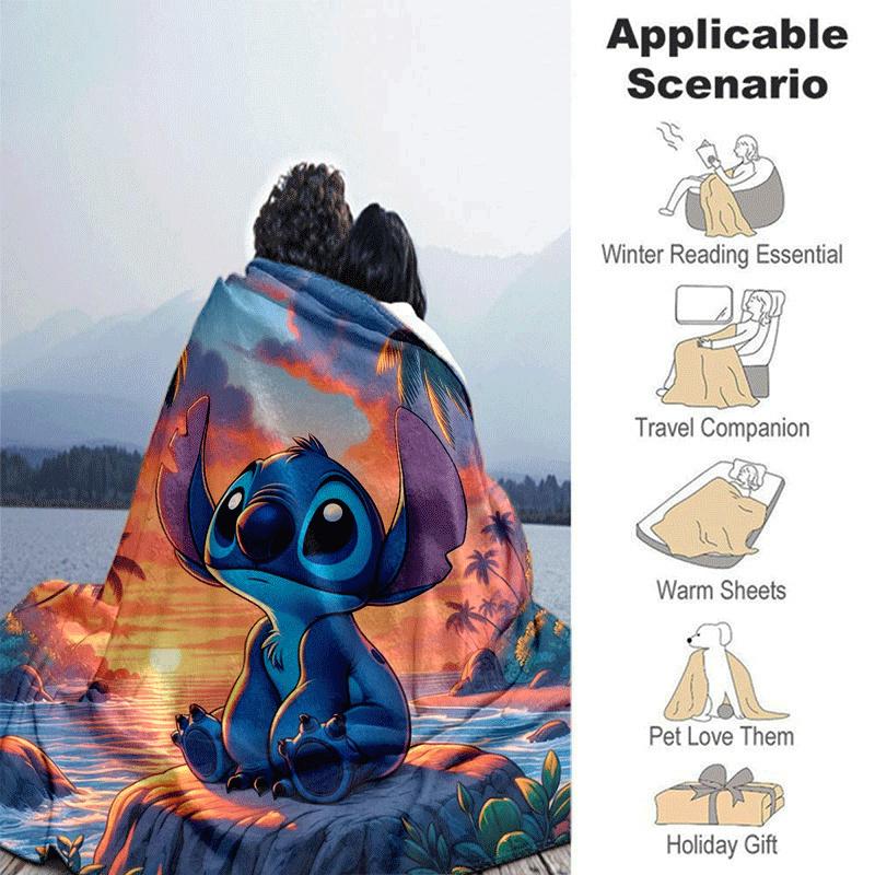 1ks Deka s potiskem Stitch - Měkká, celoroční přehoz do obývacího pokoje, ložnice, na cesty