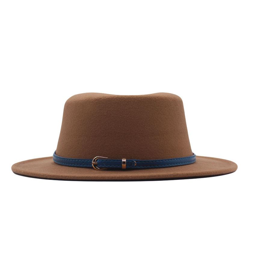 Autumn and winter new British men's top hat, flat-top woolen hat, European and American jazz hat, big-brimmed women's hat