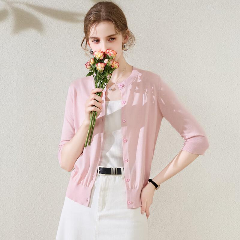 TUHUANG Damen Eleganter Gerippter Strick-Cardigan mit 3/4-Ärmeln