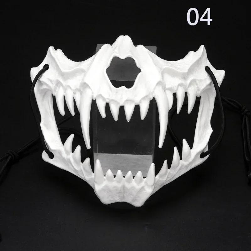 Half Face Skull Mask with Long Teeth Demon Skeleton Design for Party Halloween Cosplay Costume Prop Terror Masquarade Mask