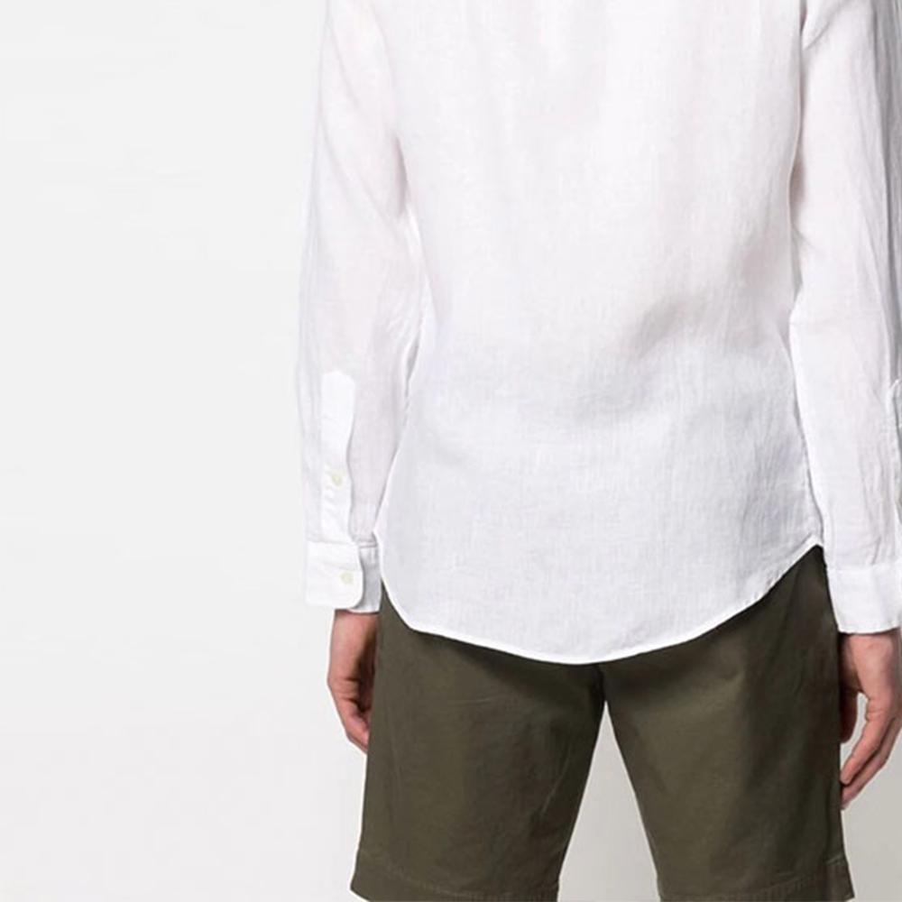 Polo Ralph Lauren FW21 Logo Embroidered Solid Color Linen Collarless Long Sleeve Shirt Men shirts White 710801500-001