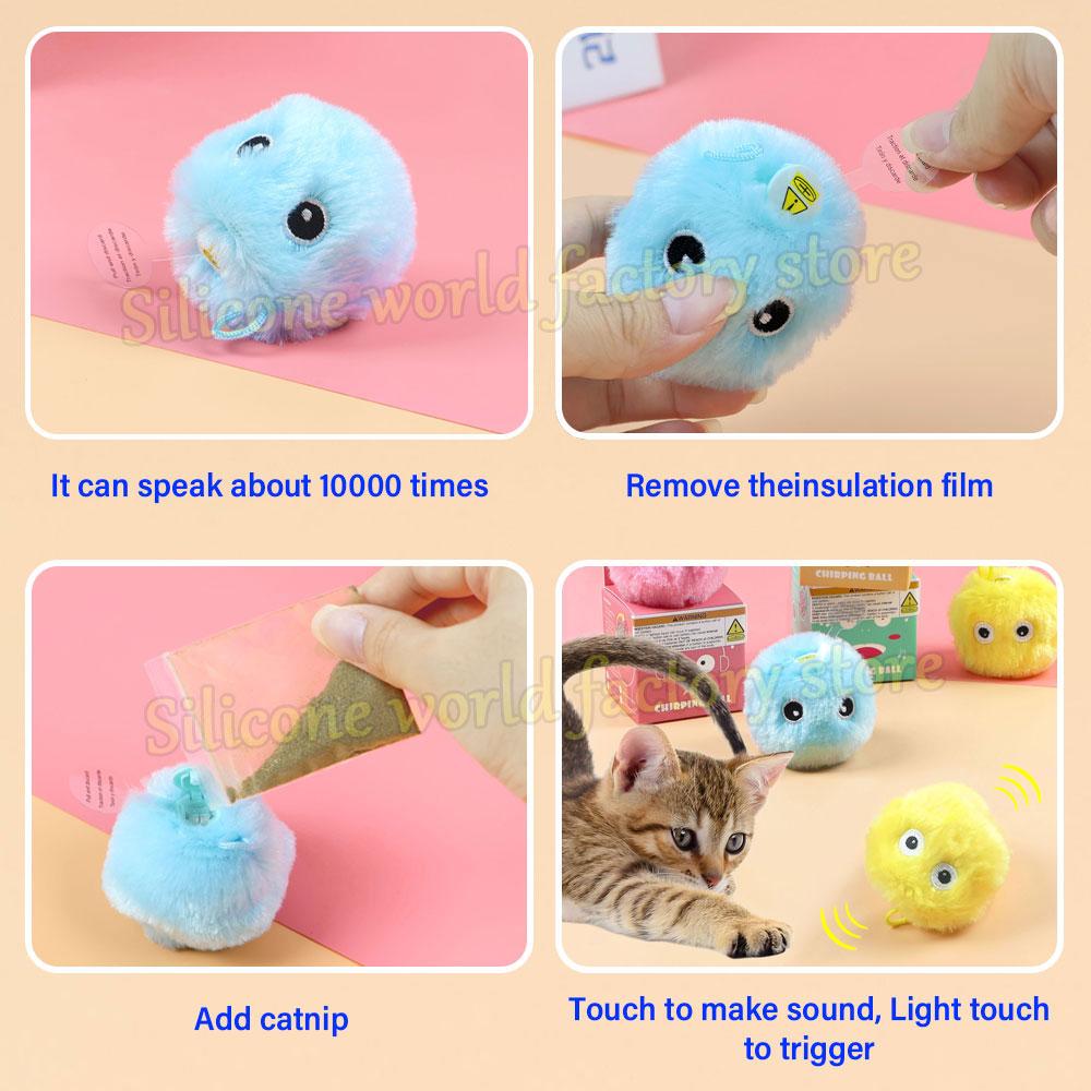 Silicone World Plush Electric Interactive Ball Cat Toys Pet Touch Sounding Pet Supplies Catnip Training Toy Squeak Toy Ball