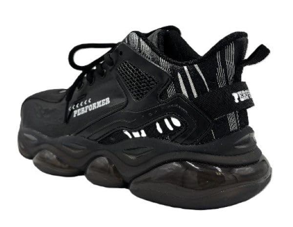 GD Japan's new brand, Performer, PF-110, Men's Black Safety Sneakers with Steel Toe Cap, Stylish Cushioned Work Shoes, Size 27.0cm, 3E