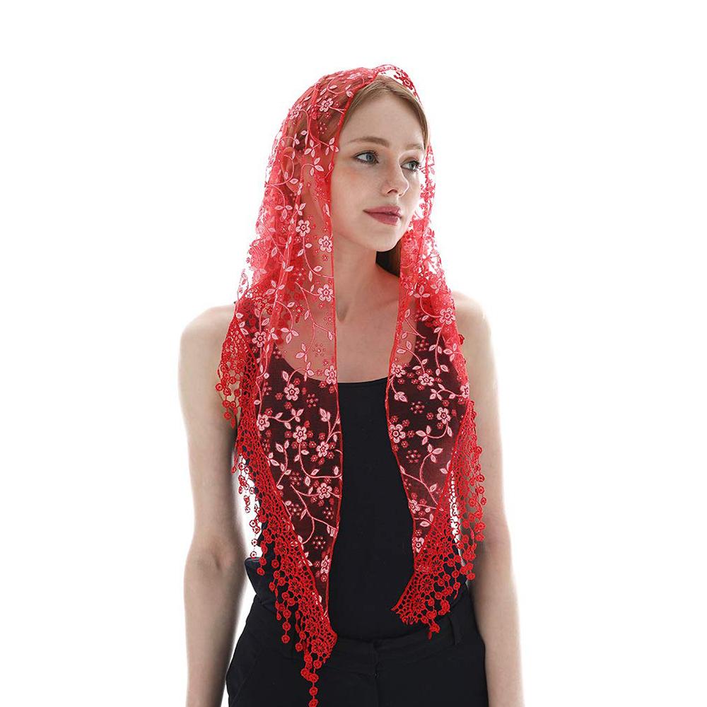 Fashion Church Shawl Lace Veil Polyester Scarf Bandana Church Prayer Wedding Mantilla Chapel White Embroidered Hijab Women Scarf