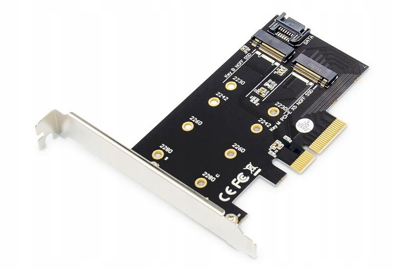 Karta Rozszerzeń (Kontroler) DIGITUS M.2 NGFF/NVMe SSD PCIe 3.0 SATA  80, 60, 42, 30 Mm