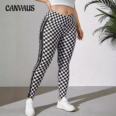 Women's Plaid Printed High Waist Soft Casual Fashion Fitness Sports Yoga Pants Plus Size Bottoms