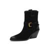 Fashion NEW Autumn Women Boots Pointed Toe Chunky Heel Shoes Cow Suede Leather Shoes for Women Casual Slip-on Western Boots Daily Shoes