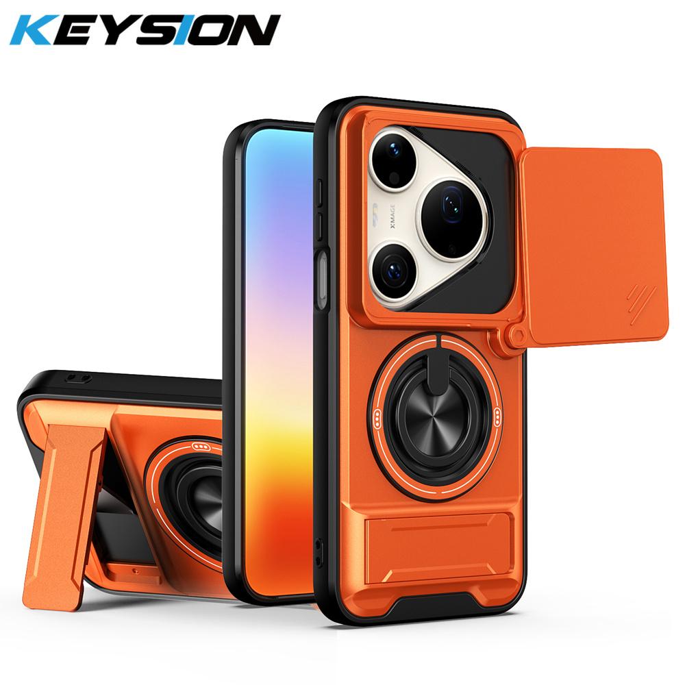KEYSION Magnetic Phone Case for Huawei Pura 90s Pro Max Slide Camera Protection Upright Kickstand 360°Ring Shockproof Back Cover