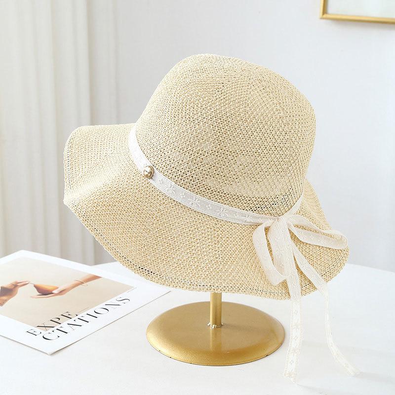 

Women s Wide-Brimmed Hat with Metal Korean-Style Summer Vacation Beach Trendy Outdoor Sun Hat for Ladies 56-58cm бежевий