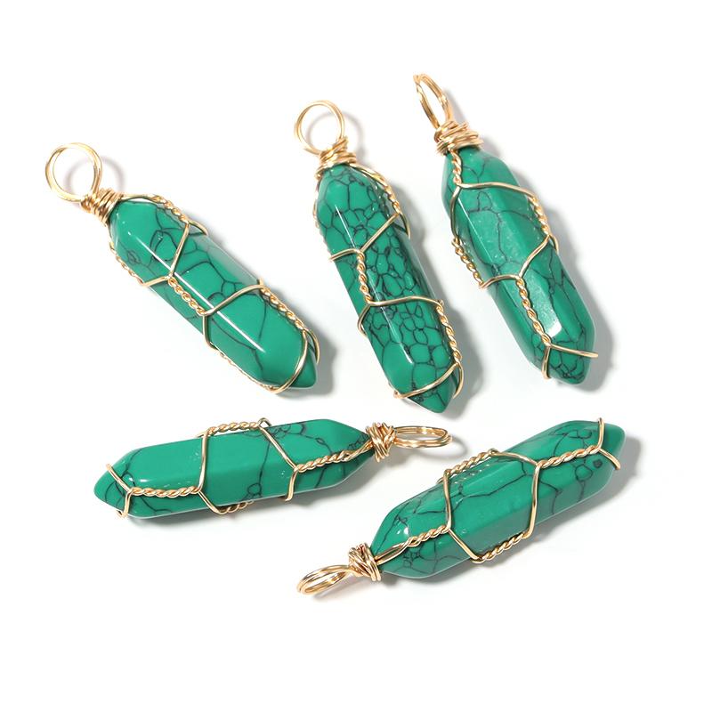 1 Pc Natural Stone Charms 40mm Color Bullet Shaped Handmade Gold Wire Pendants for DIY Necklace Gifts Jewelry Making Accessories