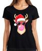 Christmas Reindeer With Bubblegum Heart Glasses Santa Hat Cool Ladies T-Shirt
