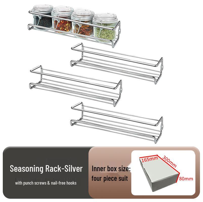 Raft de condimente din oțel inoxidabil fără găurire - Depozitare bucătărie pentru sticle de condimente