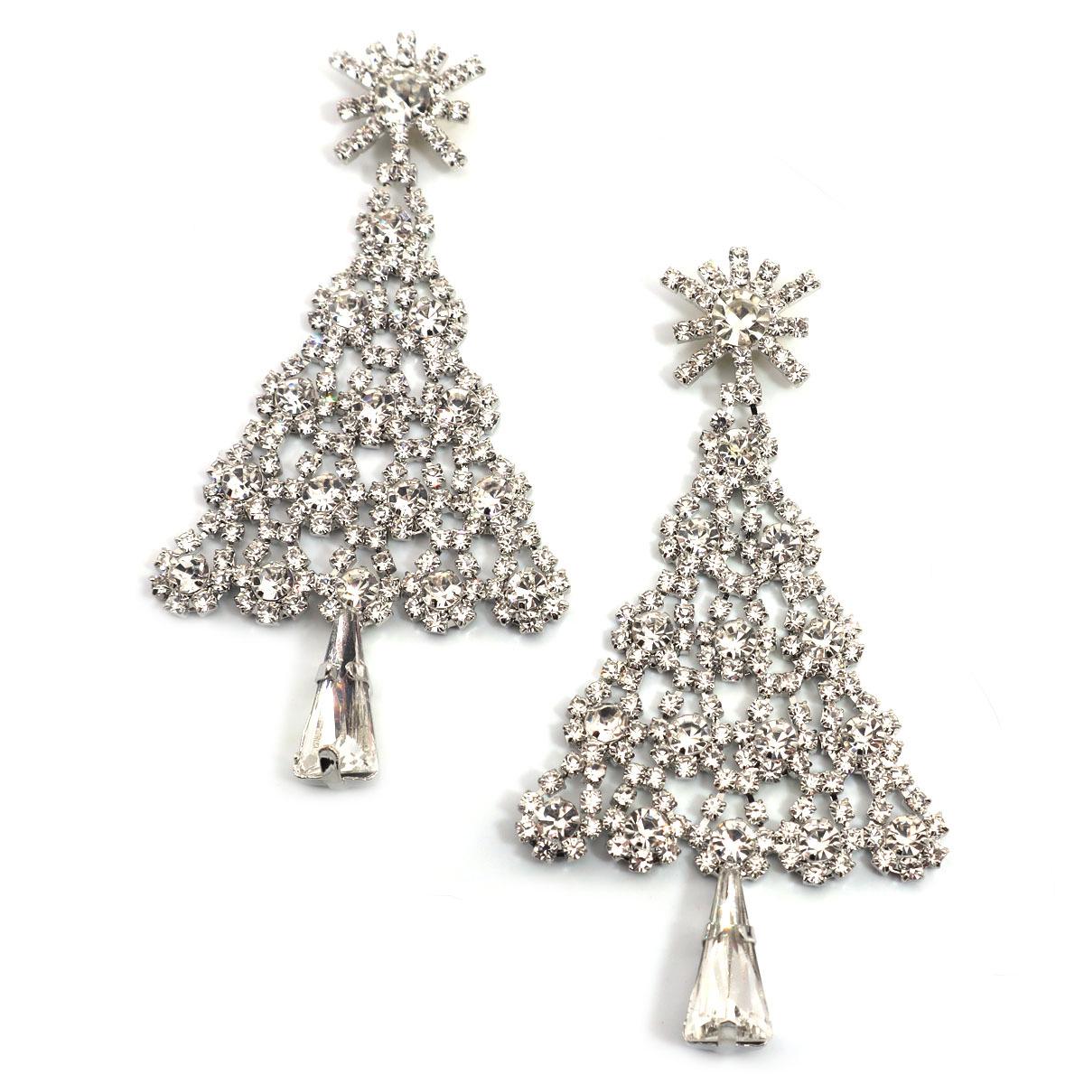 

Elegant Rhinestone-Inlaid Christmas Tree Pendant Earrings for Ladies серебряный