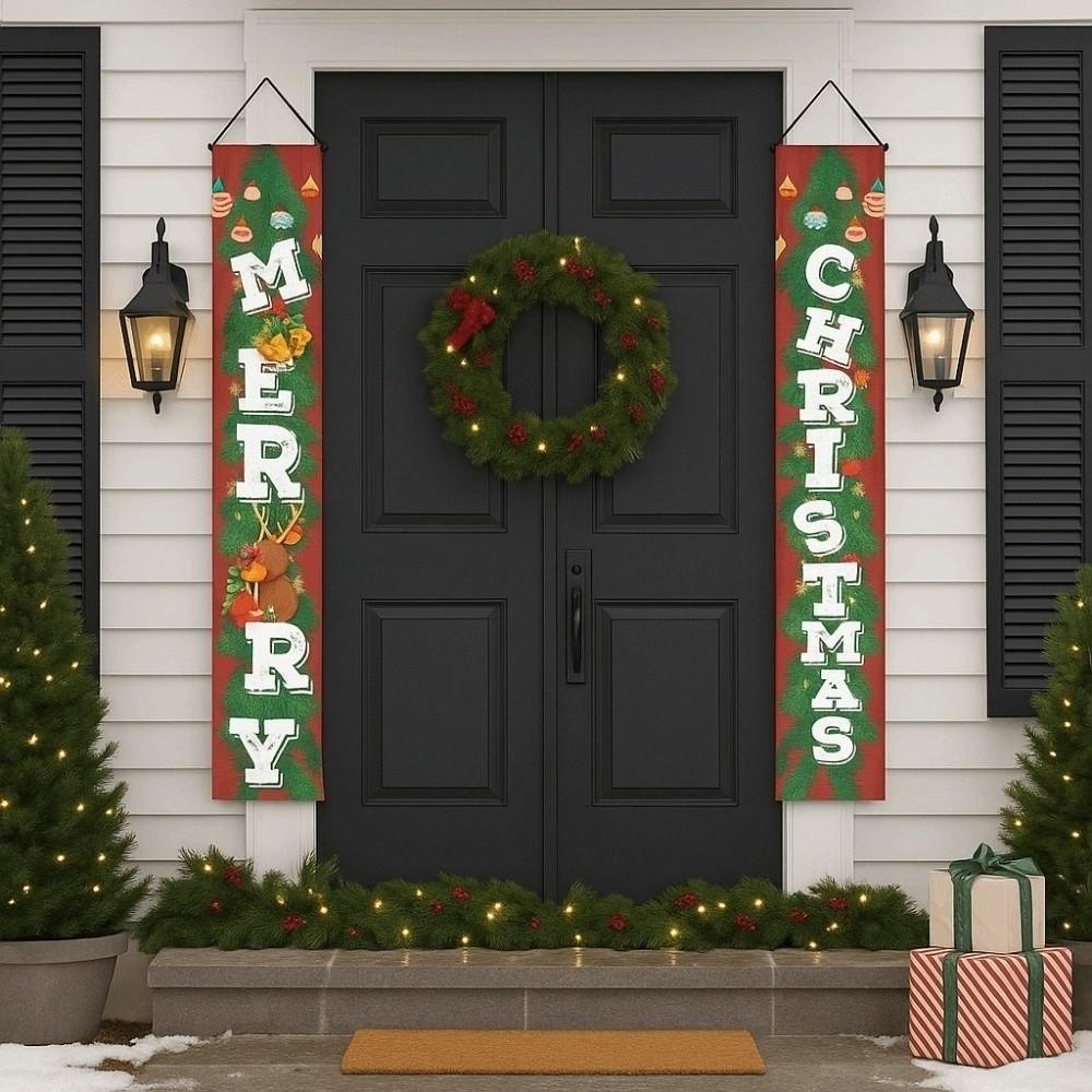1 Pair 180x30CM Xmas Hanging Flags Large Size Merry Christmas Banner Christmas Door Couplet Bar