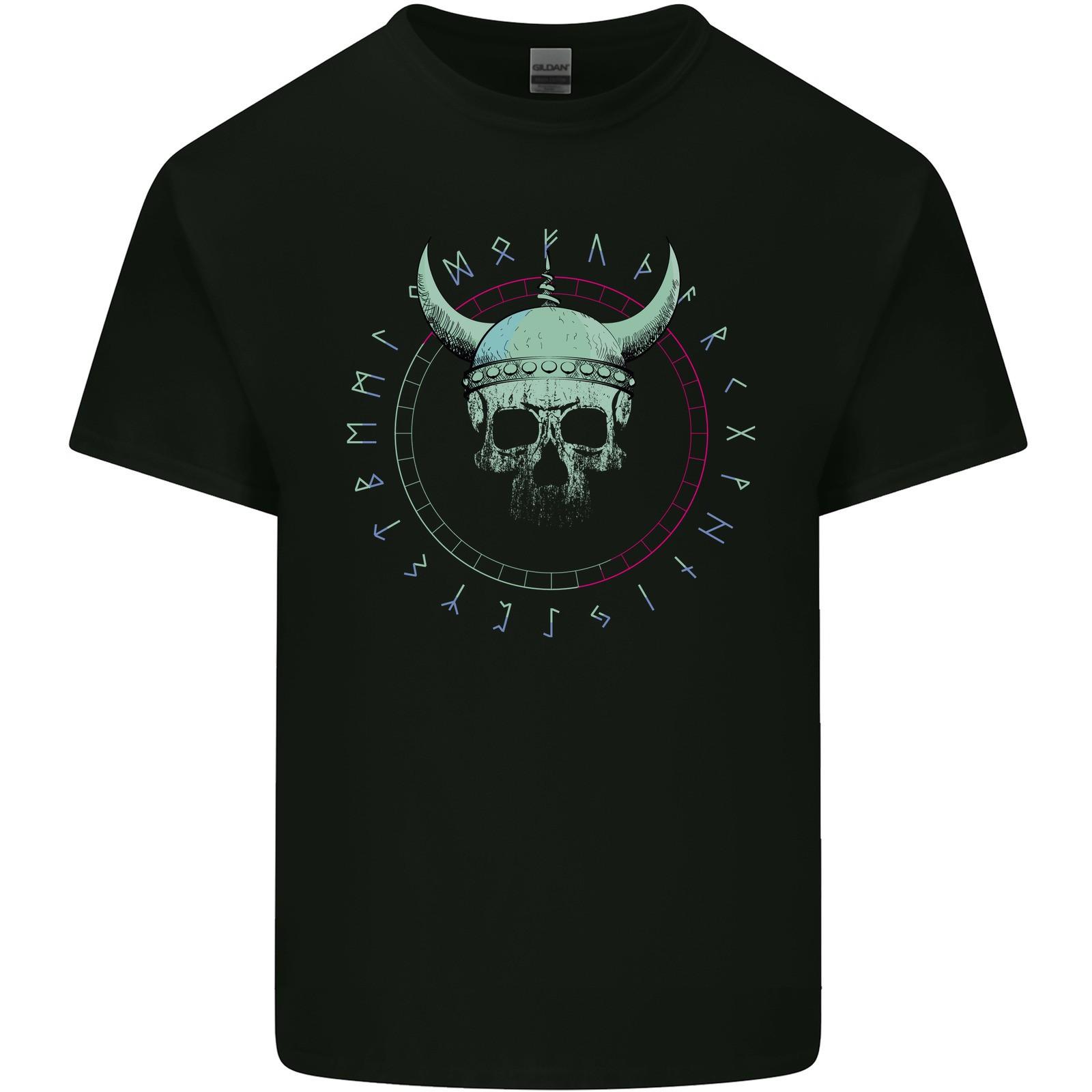 Viking Skull Runic Text Mens Light Cotton T-Shirt 2XL