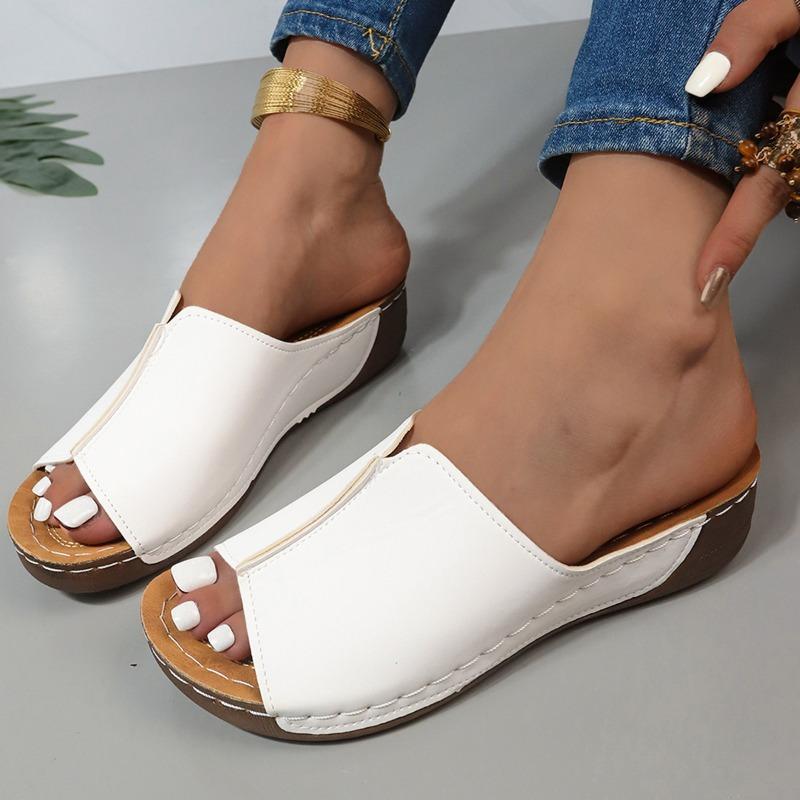 

New women s summer slope heel platform slippers large size casual fashion simple fish mouth height 36