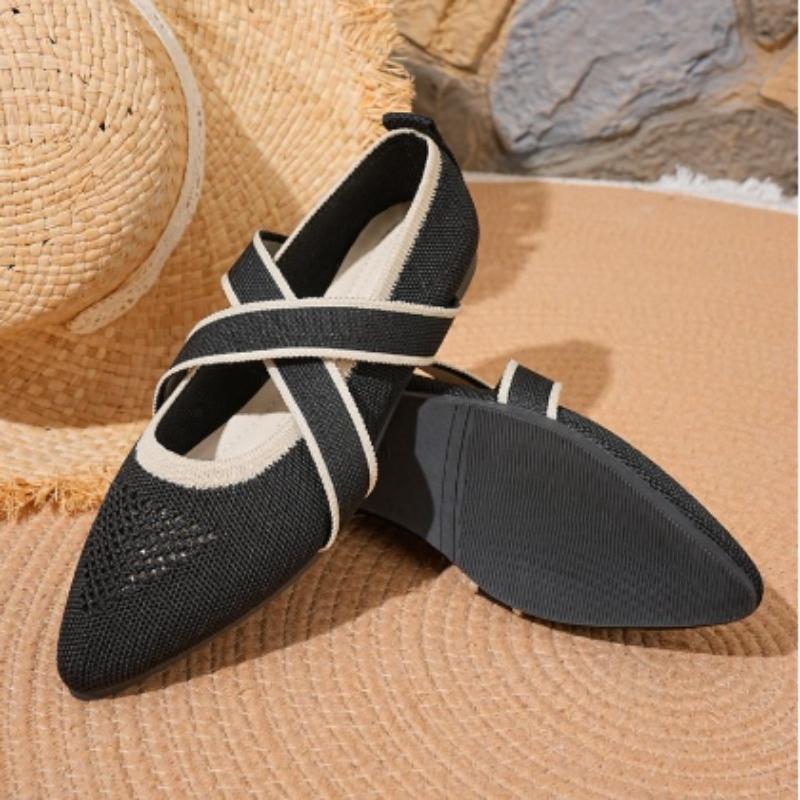 Women's Shoes Mesh Breathable Pointed Toe Flat Shoes Fashi Soft Bottom Knitted Shoes Female Casual Slip Footwear Loafers