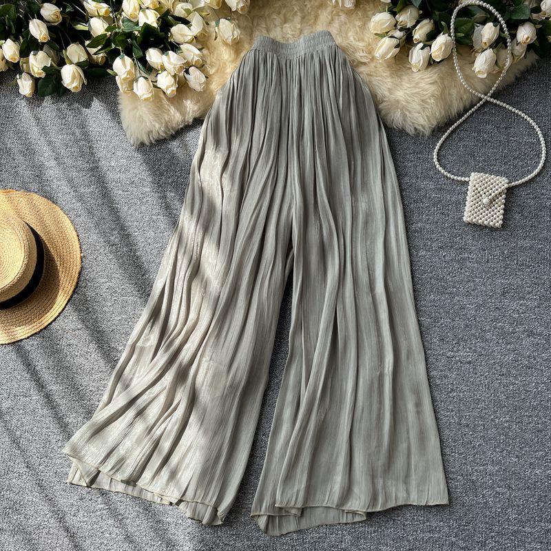 

Summer Wear Casual Pants Elastic Waist Easiest for Match Loose Draping Effect Cover Slim Looking Loose Pants Thin Chiffon Pants Green All yards