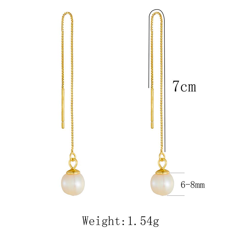 Europe and America Fashion Jewelry 925 Sterling Silver Pearl Tassel Long Chain Gold Plated Stud Earrings Jewelry for Women