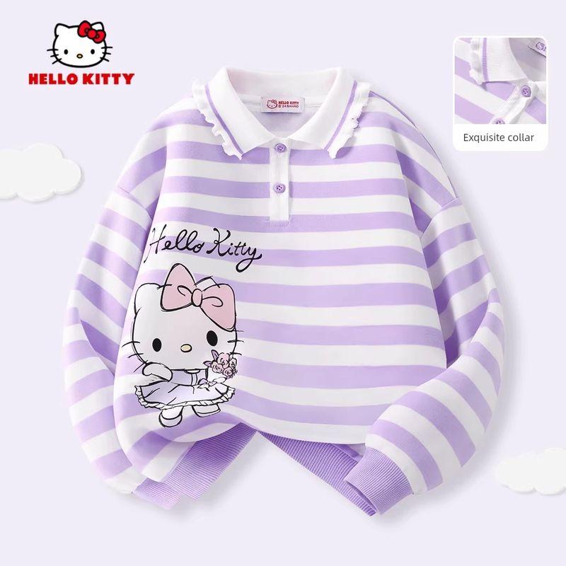 Hellokitty Girls Sweatshirt Spring 2026 New Children s Striped Polo Shirt Top Girls Spring Clothing Solid Purple 110