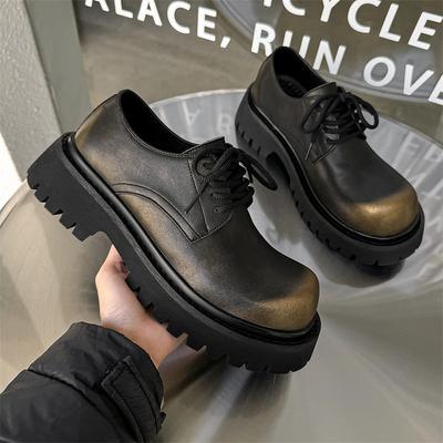 Paris Big Head Leather Shoes Men's British Style High-end Derby Shoes Business Dress Thick-soled Heightening Shoes 14702-X