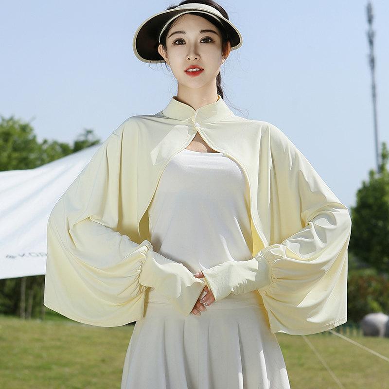 Sunscreen shawl women's 1011 new summer driving cycling UV protection ice silk thin blouse cape loose long sleeves