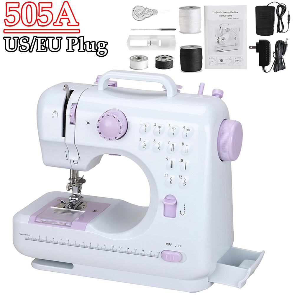 505A Household Mini Sewing Machine Double Speeds Small Sewing Machine 12 Built-In Stitches Travel Sewing Machines for Beginners