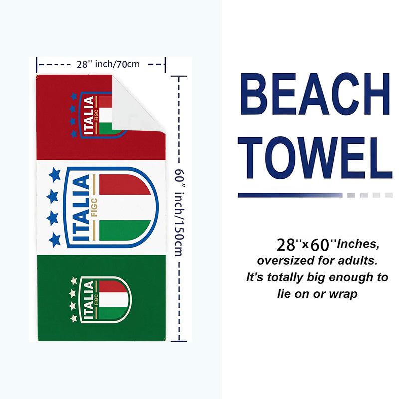 Italy National Football Print Beach Towel, Large Soft Quick Dry Towel for Beach Camping Swimming
