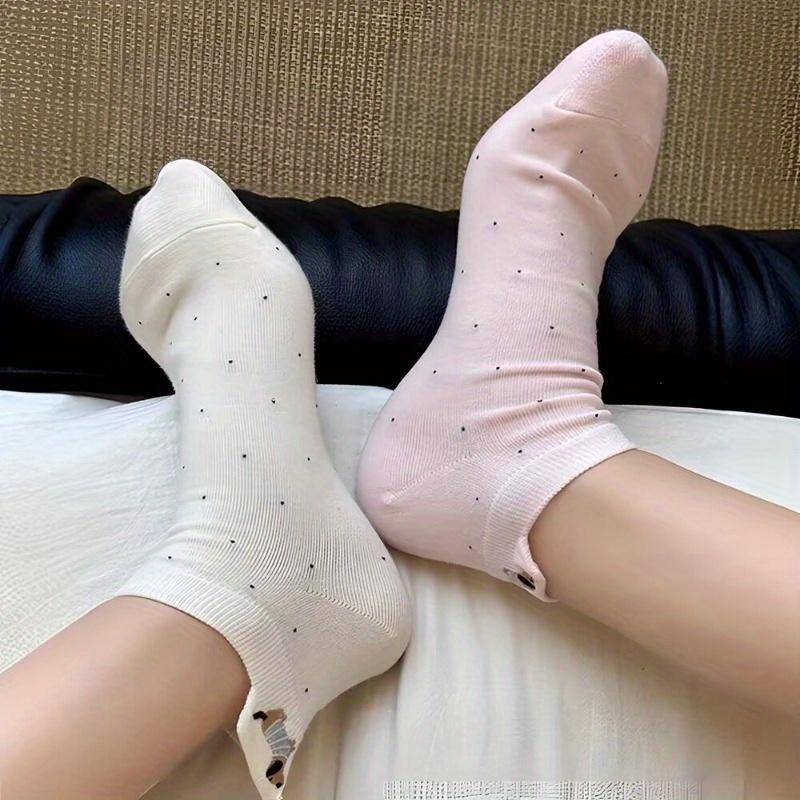 5 Pairs Summer Women'S Low-Cut Socks with Cute Dog Ears | Anti-Odor, Versatile, Thin, Polka Dot Pattern, Machine Washable