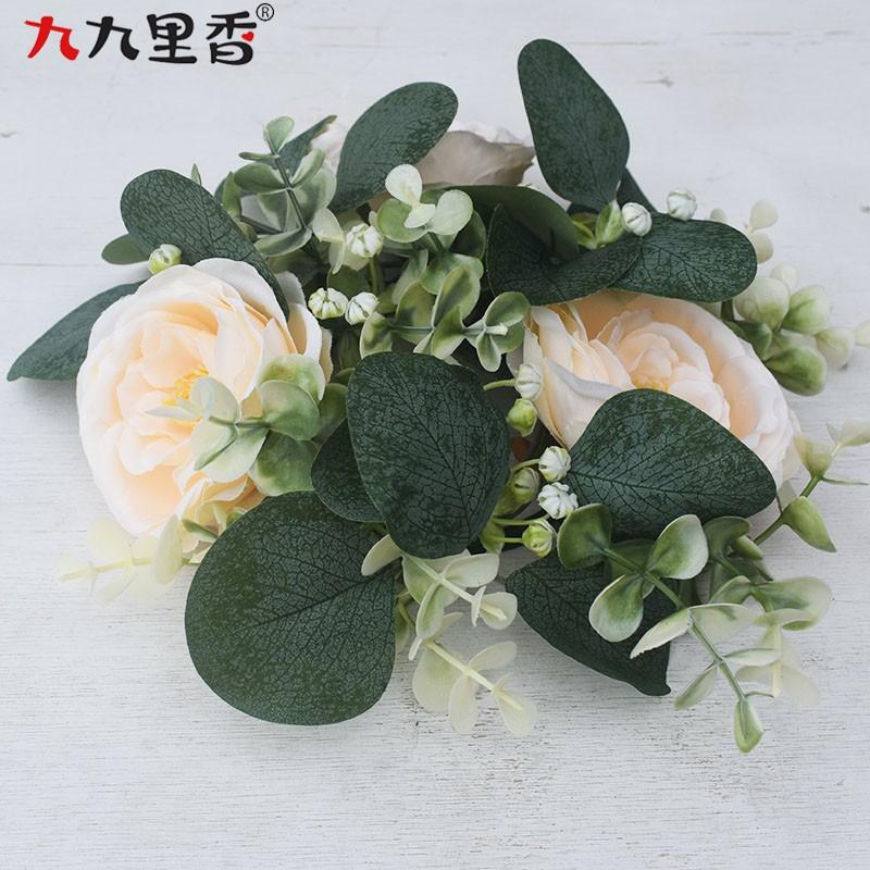 25cm Artificial Eucalyptus Rose Candle Ring Table Centerpiece Wedding Decor Home Styling