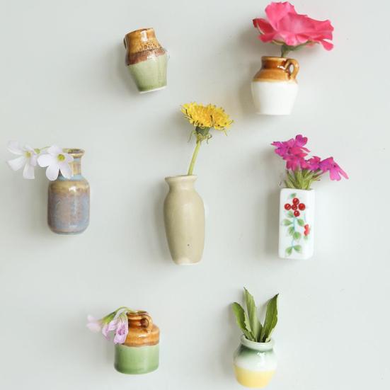 1/2Pcs Mini Ceramic Vase Refrigerator Magnet Home Office Kitchen Locker Fridge 3D Miniature Flower Vase Pot Magnetic Decoration Ornament