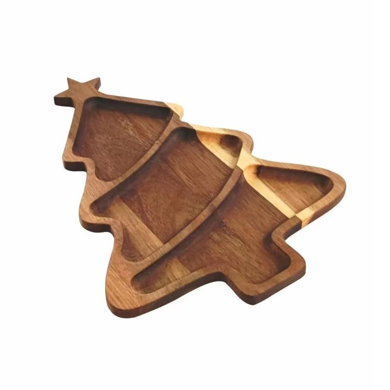 Festival Wood Tray Christmas Tree Design Holiday Dessert Platter Fruit Display Kitchen Decoration For Family Gatherings