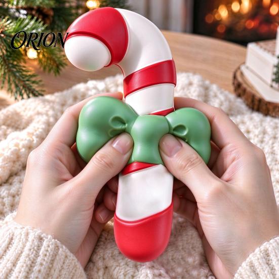 Durable TPR Sensory Toys Christmas Candy Cane & Elk Squishy Toy, Slow Rising Squeeze Fidget Elastic Stress Relief Desktop Ornament, Holiday