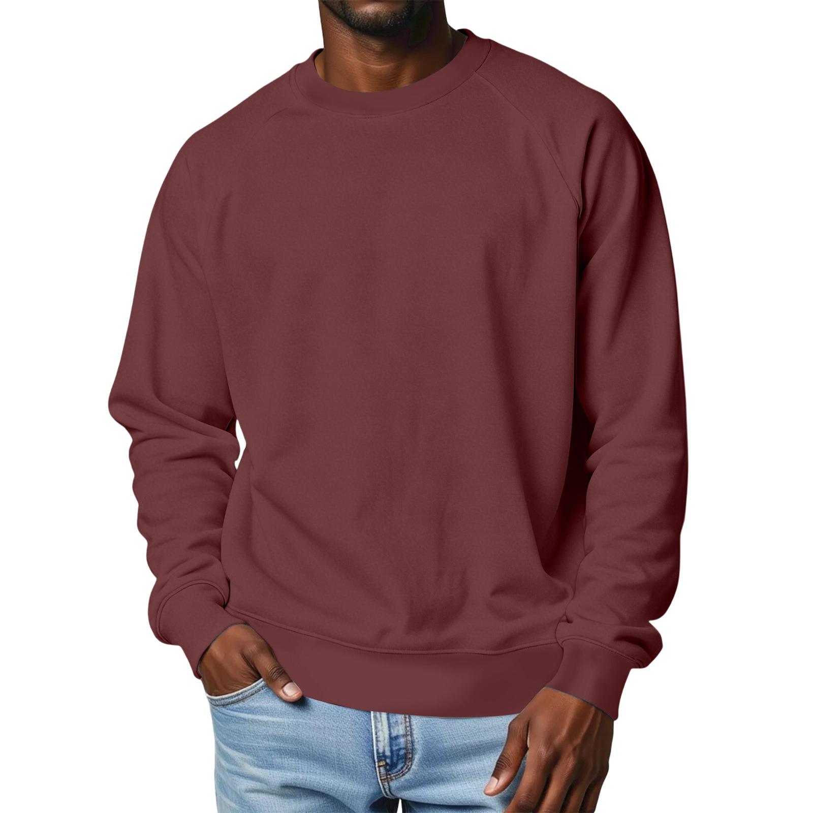 

Men s Round Neck Fleece-Lined Thick Solid Color Sweatshirt XXXL винний