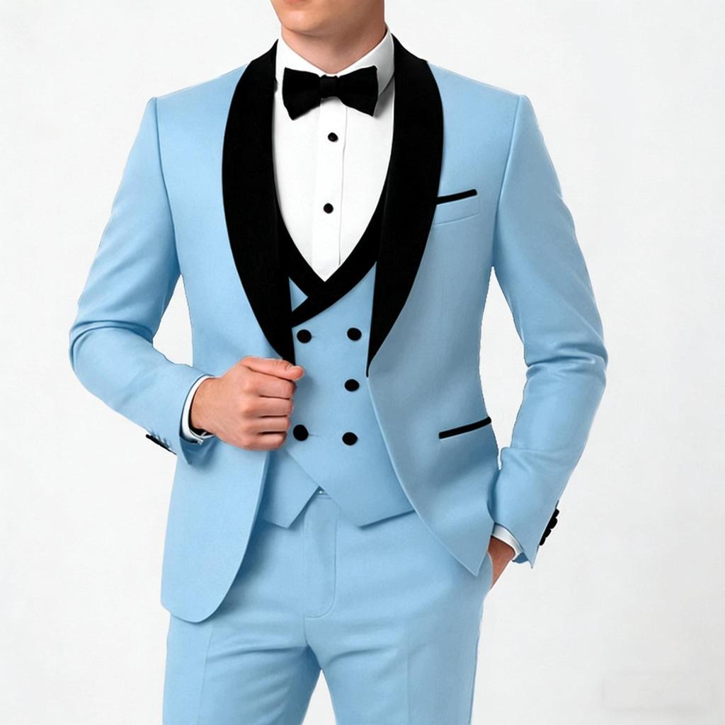 White Suits for Men Black Shawl Lapel 3 Pieces Jacket Pants Vest Wedding Banquet Business Male Clothing Slim Fit Blazers Sets