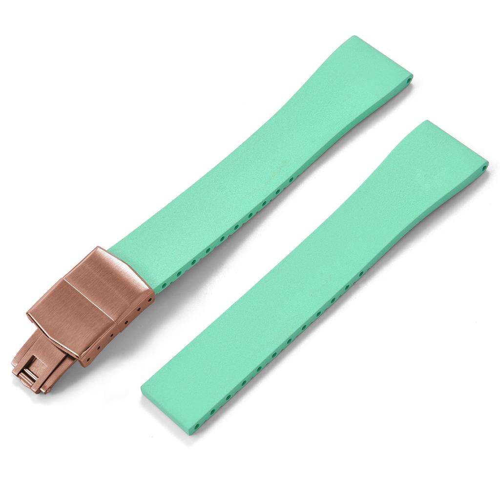 New Fluoro Rubber Watch Band CTS FKM Strap 16 18 19 20 21 22mm Cut to Size Fast Release Adjustable Universal Rose Gold Buckle