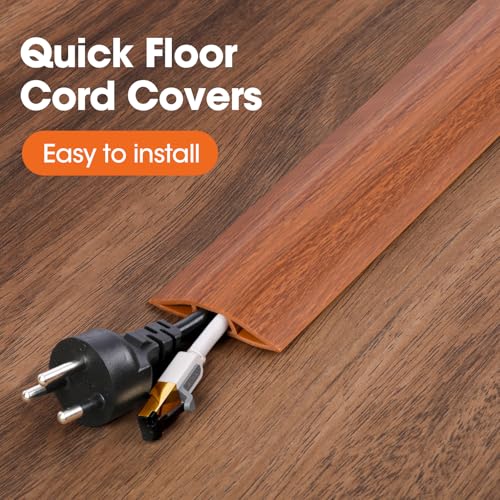 10-Foot Floor Cable Cover for Home Office Hides Extension Cords and Protects Cables with Built-In Storage Cavity Brown Cord Organizer for Living R
