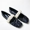 Swan Print Ballet Flats Shoes for Women Elegant Square Toe Elastic Band Mary Janes Shoes Ladies Shallow Spring Autumn Loafers