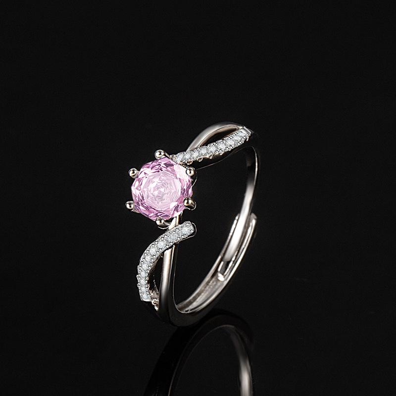 Nice 925 Sterling Silver Ring Shining Zircon Adjustable Simplicity for Women Wedding Jewelry Moissanite Plated 18K White Gold