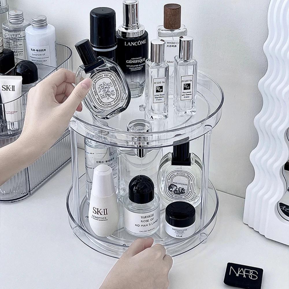 360° Rotatable Desktop Cosmetic Rack Bathroom Shelf Large-capacity Perfume Aromatherapy Skin Care Product Storage Rack Organize