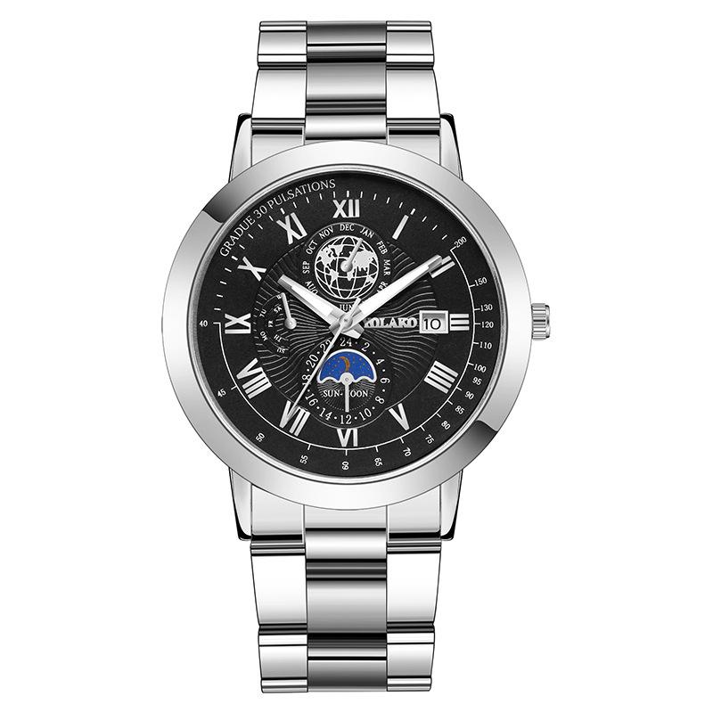 

Новые мужские часы с календарем из трех глаз и луной, мужские часы с ремешком из нержавеющей стали