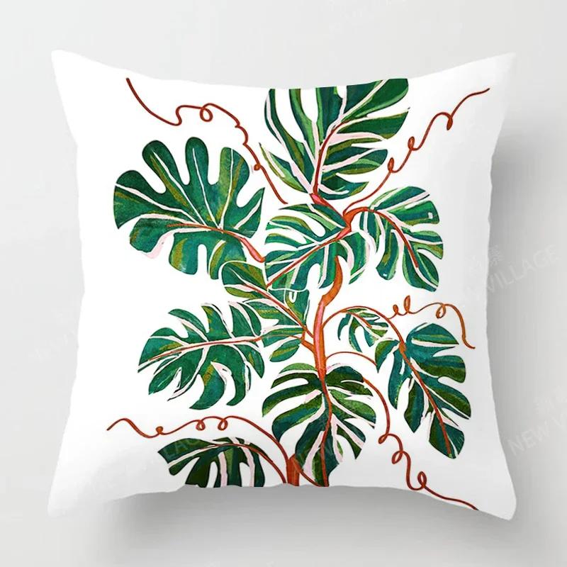 Nordic Fall Home Decor Autumn Throw Pillow Case Sofa Cushion Cover Modern Plant Green Leaf