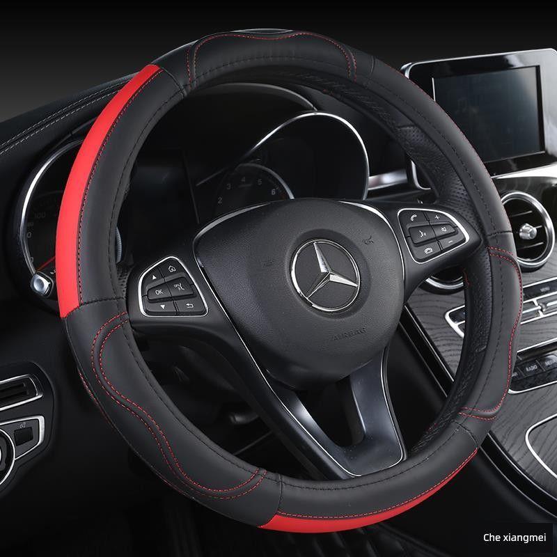 [First Layer Cowhide] Car Steering Wheel Cover, Suitable for All Seasons, Non-Slip, Wear-Resistant, Sweat-Absorbent, Stylish Genuine Leather Cover