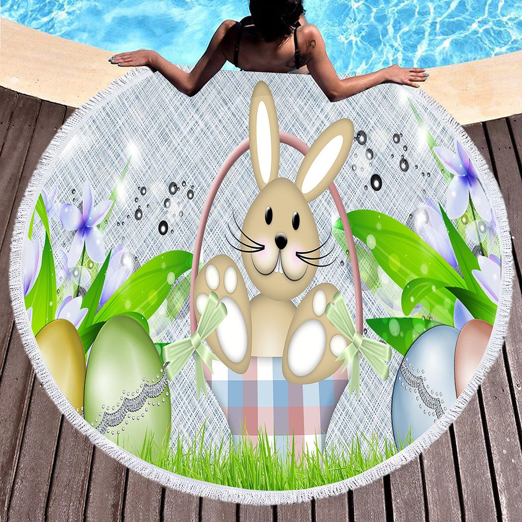 Easter Eggs Round Beach Towel with Tassels For Boys Girl Easter Gifts Microfiber Soft Sand Proof Absorbent Circle Swim Towel