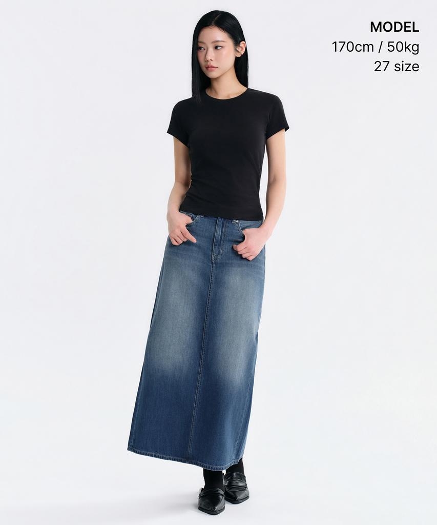 Musinsa Standard Woman Women'S Lightweight Denim Maxi Skirt [Medium Indigo]
