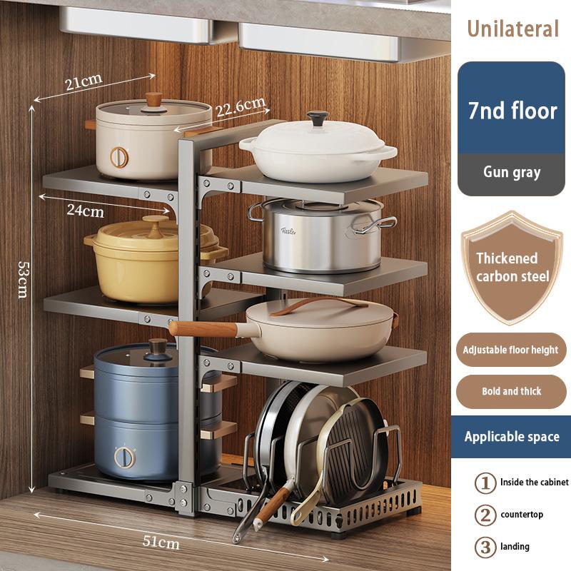 Kitchen Pot Holder Under Sink Multi-Layer Metal Storage Rack Snap-On Adjustable Pot Storage Rack Pots and Pans Storage Racks