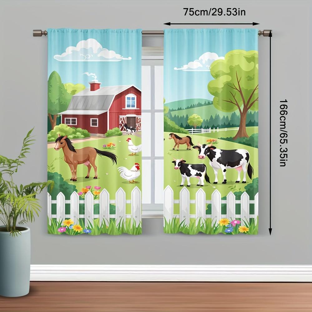 2PCS Digital Print Curtains, Cartoon Farm Animals, Kids Nursery