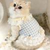Breathable Pet Dog Vest Bow Lace Design Cat Checkered Clothes Pet Lace Skirt  Daily Wear