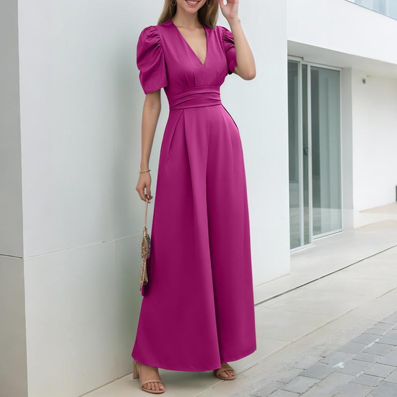 ZANZEA Women Casual V-Neck Summer Short Sleeve Wide Leg Jumpsuits