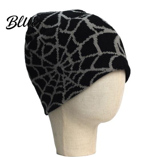 Halloween Party Cap Jacquard High Print Knitted Spider Web Winter Hat Unisex Beanie Elasticity Anti-shrink